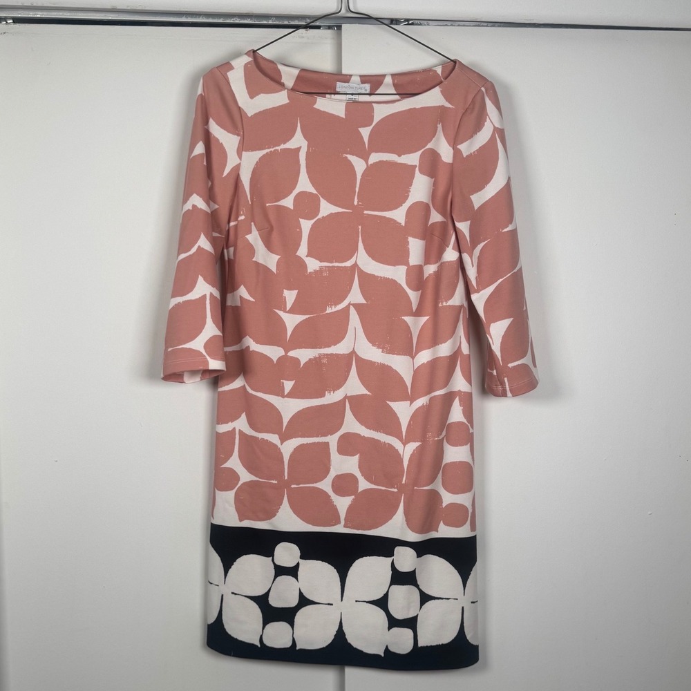 London Times Pink Navy Geometric Floral Sheath Dress 3/4 Sleeve Boat Neck 4 SS